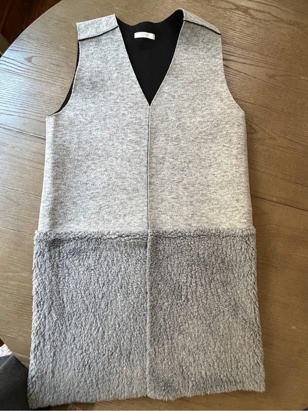 Grey Two-Tone Sleeveless Vest with Shearling Panel